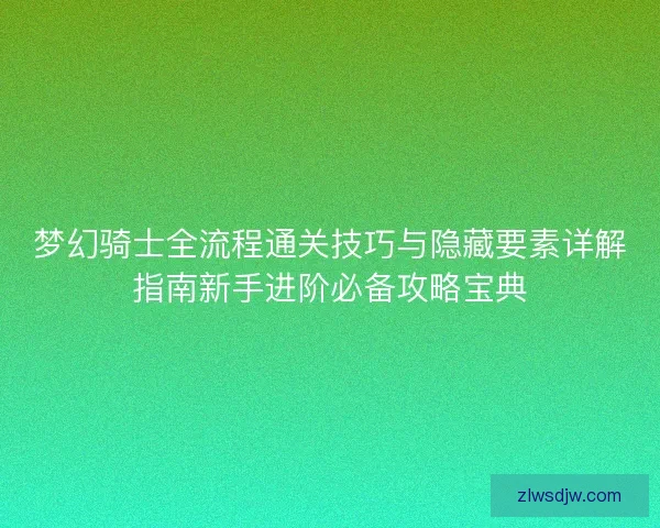 梦幻骑士全流程通关技巧与隐藏要素详解指南新手进阶必备攻略宝典